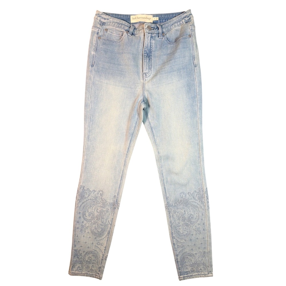 Soft Surroundings Womens Light Wash Paisley‎ Etched Skinny Jeans Size 8 2CW54